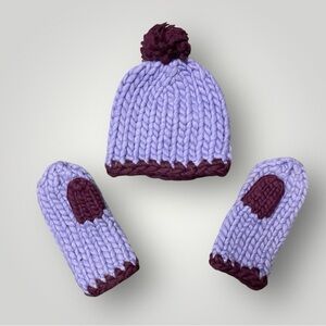 Gap 100% Wool Hat and Mittens Set Purple